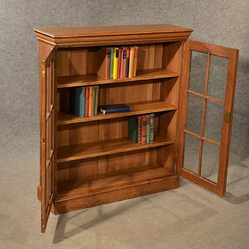 fig 2. Antique Oak Bookcase Display Library Glazed Cabinet Edwardian English c1910