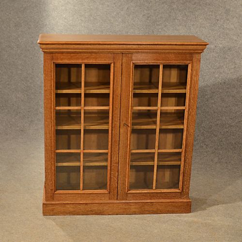 fig 3. Antique Oak Bookcase Display Library Glazed Cabinet Edwardian English c1910