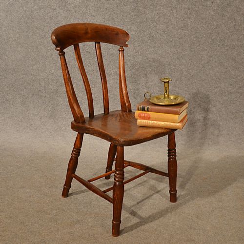 Antique Elm Kitchen Lath Back Side Dining Windsor Chair English Victorian C1850