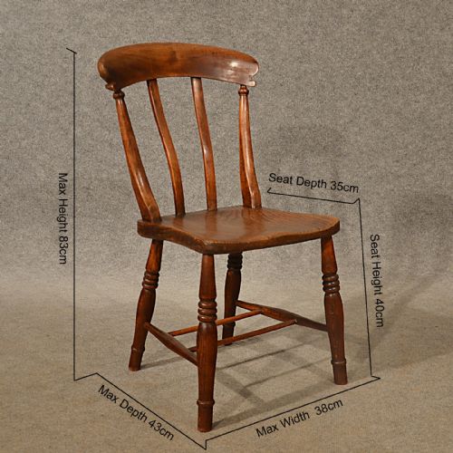fig 1. Antique Elm Kitchen Lath Back Side Dining Windsor Chair English Victorian c1850