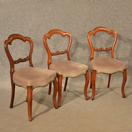 Antique Dining Chairs Set 3 Mahogany Balloon Back Quality English C1870