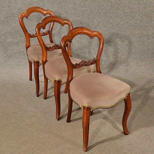 fig 2. Antique Dining Chairs Set 3 Mahogany Balloon Back Quality English c1870