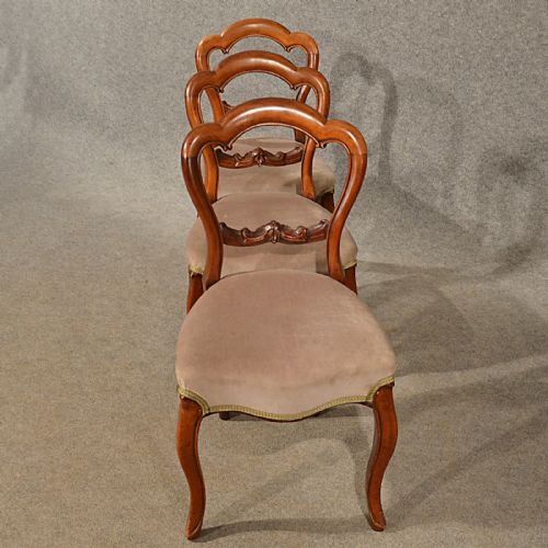 fig 3. Antique Dining Chairs Set 3 Mahogany Balloon Back Quality English c1870