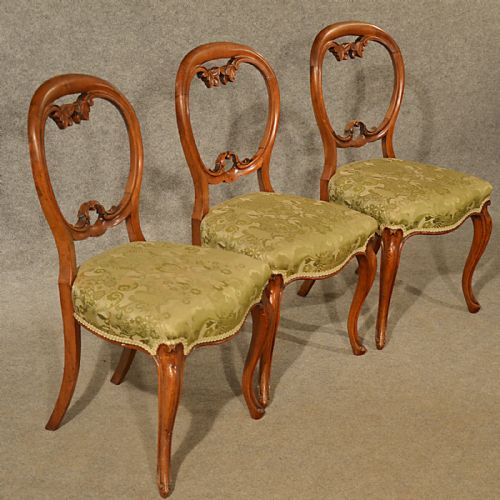 Antique Dining Chairs Set 3 Mahogany Balloon Back Quality English C1870