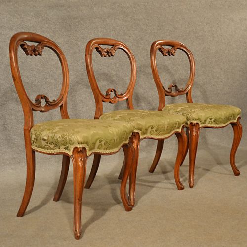 fig 3. Antique Dining Chairs Set 3 Mahogany Balloon Back Quality English c1870