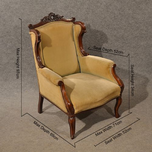 fig 1. Antique Pair Armchairs Walnut Club Lounge Salon Easy Wing Chairs Victorian c1900