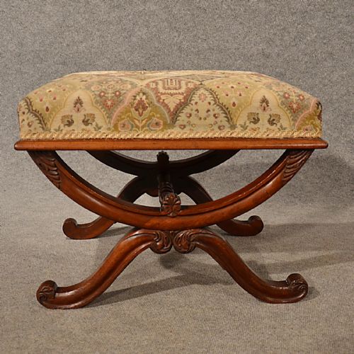 fig 2. Antique Stool Footstool Dressing Seat Mahogany Quality English Regency c1830