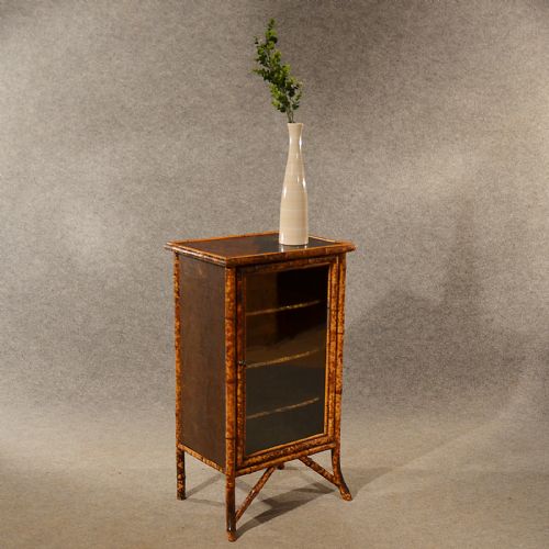 Antique Cupboard Display Cabinet Bookcase 3' Original Victorian Bamboo C1880