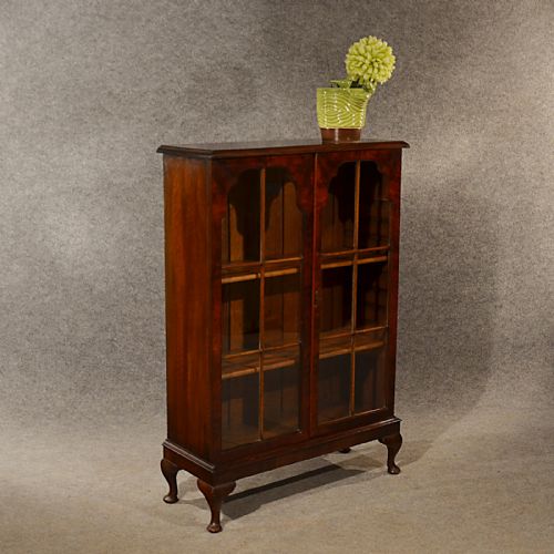 Antique Walnut Bookcase Display Library Glazed Cabinet Edwardian English C1910