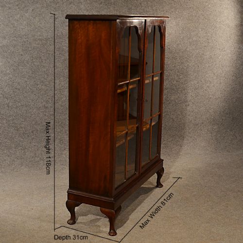 fig 1. Antique Walnut Bookcase Display Library Glazed Cabinet Edwardian English c1910