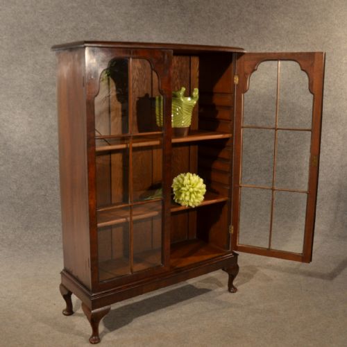 fig 2. Antique Walnut Bookcase Display Library Glazed Cabinet Edwardian English c1910