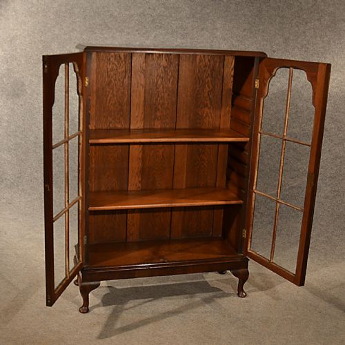 fig 3. Antique Walnut Bookcase Display Library Glazed Cabinet Edwardian English c1910