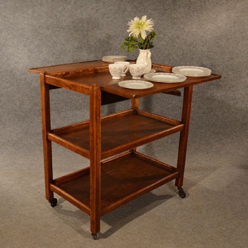 Antique Oak Serving Trolley Side Table Tea Butler Stand Buffet Edwardian C1910