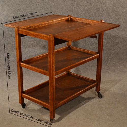 fig 1. Antique Oak Serving Trolley Side Table Tea Butler Stand Buffet Edwardian c1910