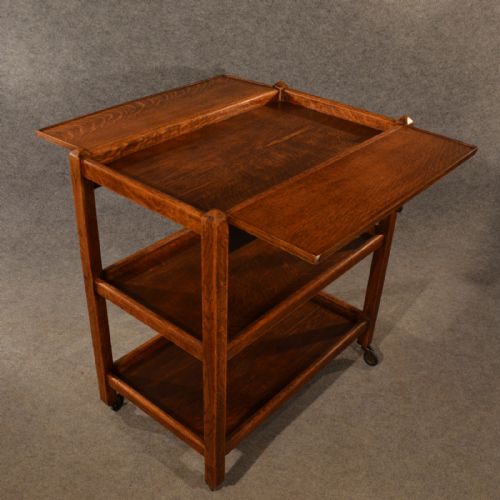 fig 2. Antique Oak Serving Trolley Side Table Tea Butler Stand Buffet Edwardian c1910