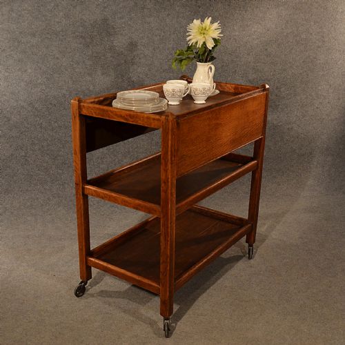 fig 3. Antique Oak Serving Trolley Side Table Tea Butler Stand Buffet Edwardian c1910