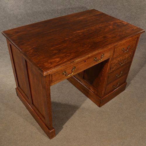 fig 3. Antique Oak Desk Library Writing Table Victorian English Waring & Gillow c1900