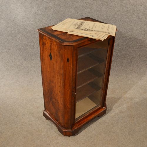 Antique Music Cupboard Display Cabinet Bookcase Burr Walnut Victorian C1870