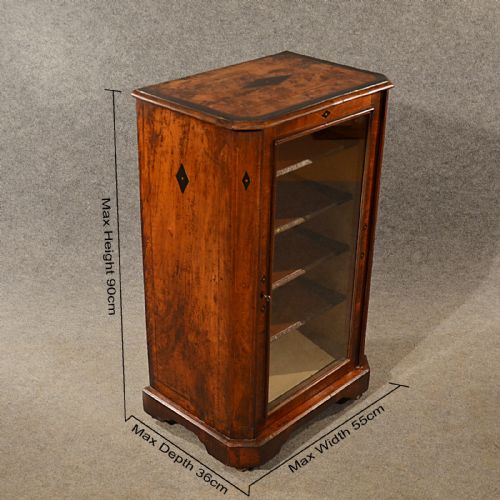 fig 1. Antique Music Cupboard Display Cabinet Bookcase Burr Walnut Victorian c1870