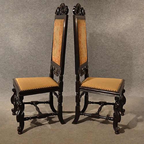 fig 2. Antique Pair Hall Dining Side Chairs Needlepoint Anglo Dutch Victorian c1880