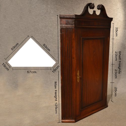 fig 1. Antique Corner Cupboard Mahogany Swan Neck English Georgian Cabinet c1800