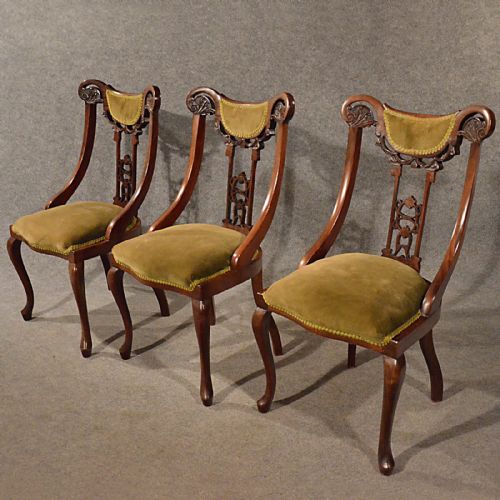Antique Dining Side Chairs Set 3 Mahogany Quality English Victorian C1900