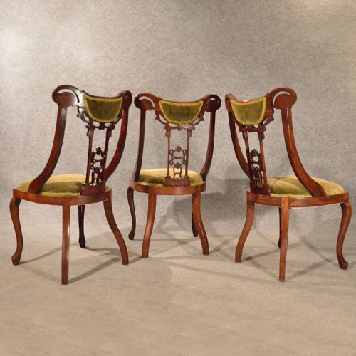 fig 3. Antique Dining Side Chairs Set 3 Mahogany Quality English Victorian c1900