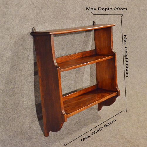 fig 1. Antique Bookcase Display Wall Shelves Whatnot Solid English Elm Victorian c1900