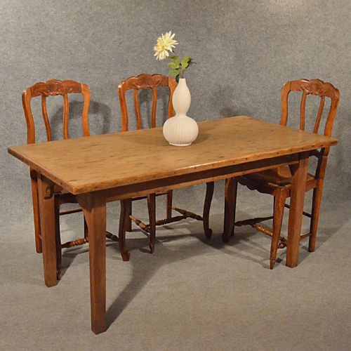 Antique Pine Table Kitchen or Dining with Quality Lino Inset Top C1900