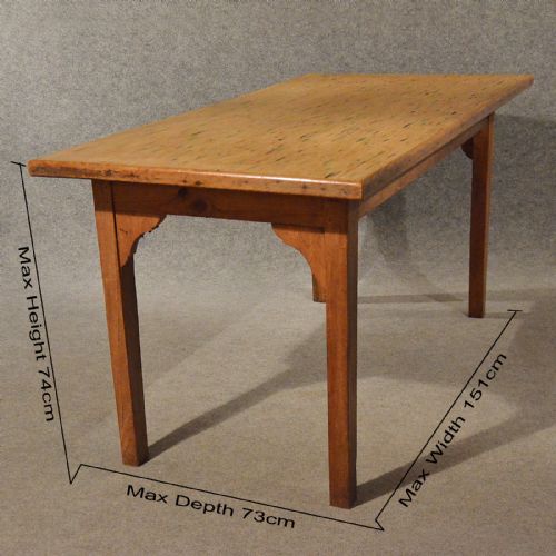 fig 1. Antique Pine Table Kitchen or Dining With Quality Lino Inset Top c1900