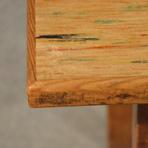 fig 2. Antique Pine Table Kitchen or Dining With Quality Lino Inset Top c1900