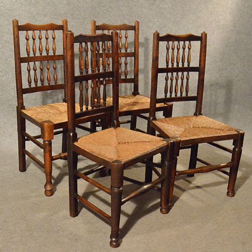 Antique Set 4 Kitchen Dining Chairs Quality Oak Lancashire Spindle Back C1880