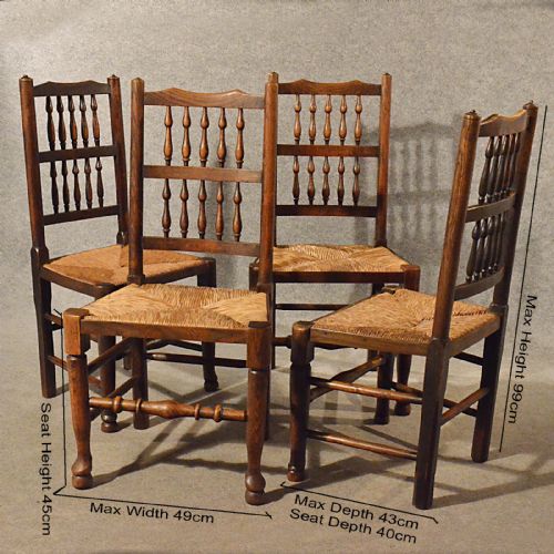 fig 1. Antique Set 4 Kitchen Dining Chairs Quality Oak Lancashire Spindle Back c1880