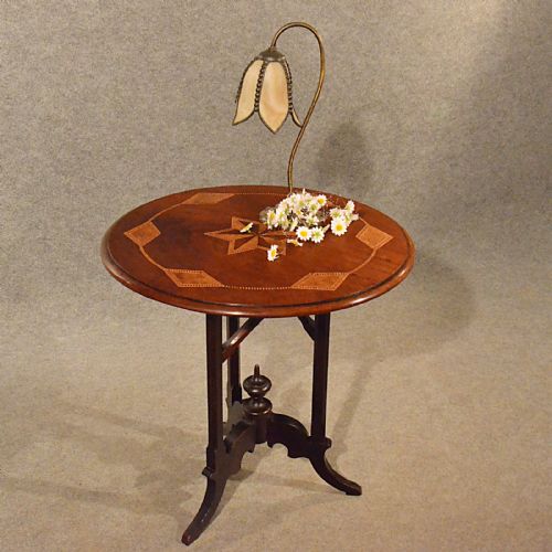 Antique Side Table Lamp Wine Occasional Mahogany Maple Inlay Victorian C1890