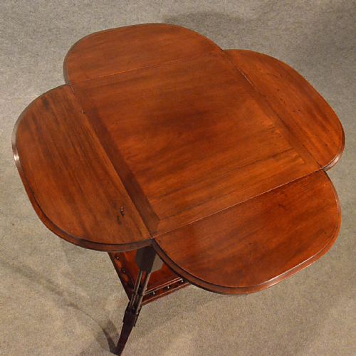 fig 2. Antique Petal Table Side Lamp Wine Occasional Folding Mahogany Victorian c1890