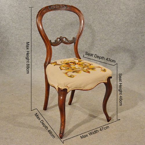 fig 1. Antique Dining Chairs Walnut Balloon Back Tapestry Needlepoint English c1850