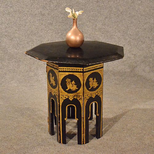 Antique Japanese Low Table Side Lamp Occasional Folding Ebonized Japanned C1900