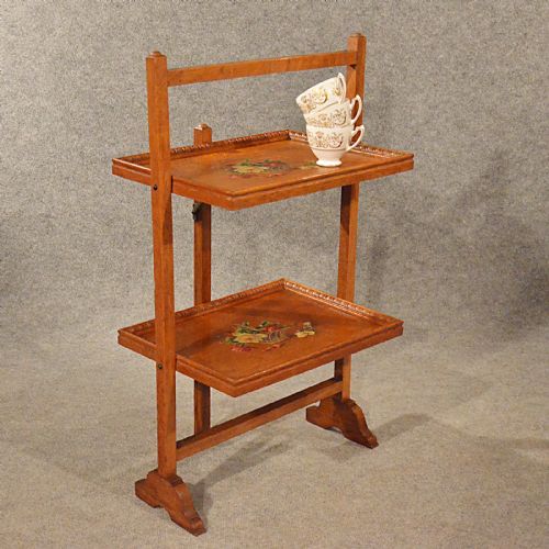 Antique Oak Serving Tea Table Folding Butlers Buffet Cake Stand Edwardian C1910