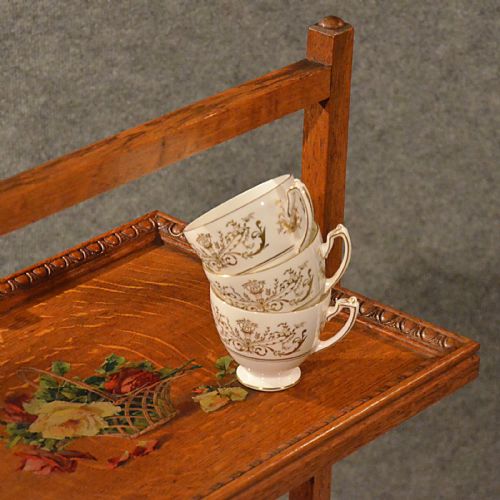 fig 3. Antique Oak Serving Tea Table Folding Butlers Buffet Cake Stand Edwardian c1910