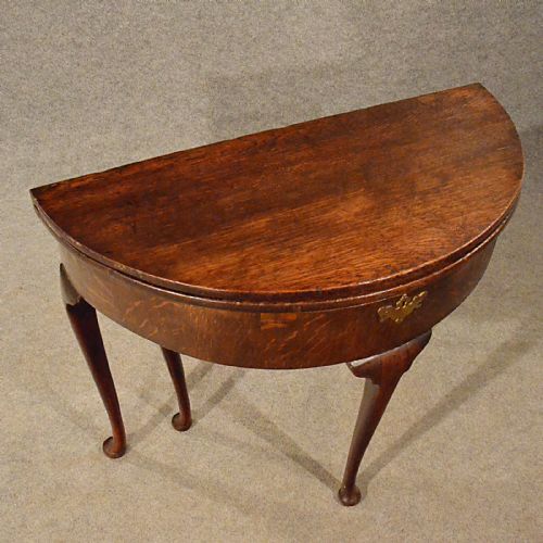 fig 3. Antique Side Demi Lune Hall Console Table Foldover English Georgian Oak c1800