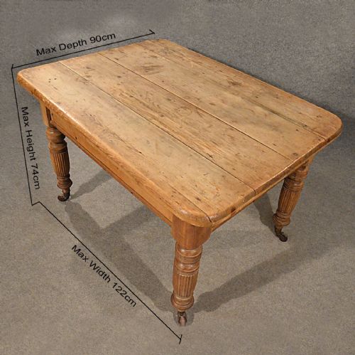 fig 1. Antique Pine Table Kitchen or Dining With Drawer Quality English Victorian c1900