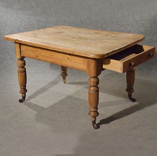 fig 2. Antique Pine Table Kitchen or Dining With Drawer Quality English Victorian c1900