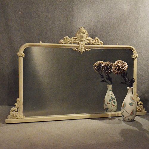 Antique Mirror Large Victorian Overmantle Ornate Painted French Grey C1850