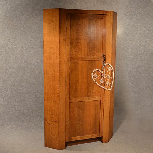 Antique Oak Corner Wardrobe Armoire 6' Cupboard Quality English Art Deco C1930
