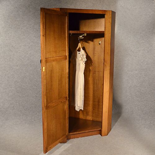 fig 2. Antique Oak Corner Wardrobe Armoire 6' Cupboard Quality English Art Deco c1930