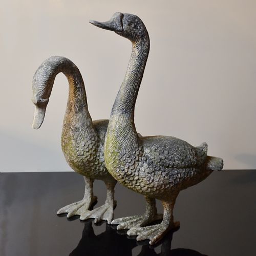 Antique Decorative Geese Fowl Garden or Home English Victorian Cast Metal C1900