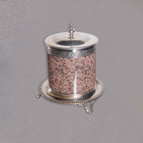 Antique Biscuit Barrel Silver Plated Ice Bucket Storage Jar Marble English C1900