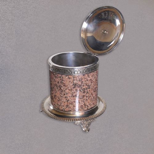 fig 1. Antique Biscuit Barrel Silver Plated Ice Bucket Storage Jar Marble English c1900