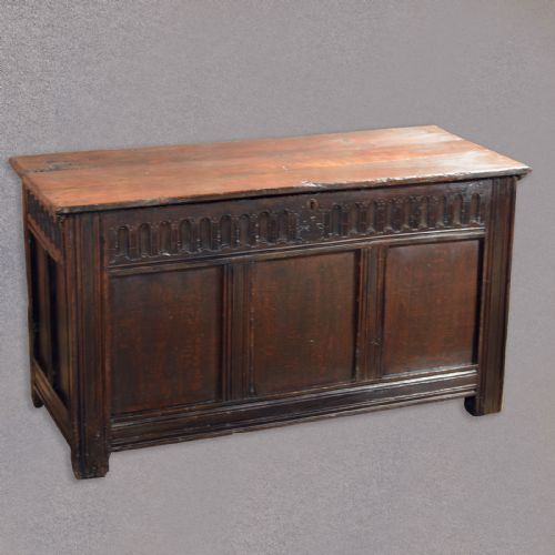 Antique Charles II Coffer, English Oak Plank Chest, 17th Century Trunk, C.1660