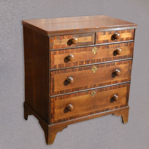 Antique Chest of Drawers, Oak Cross Banded Cabinet 18th Century Georgian English
